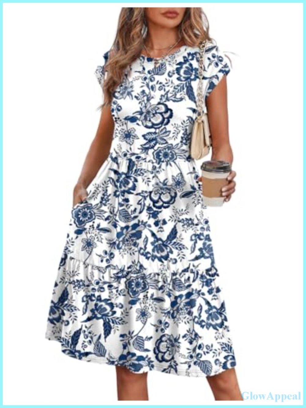 Women's Casual Tiered Cap Sleeve Sundress with Pockets Floral Beach Vacation